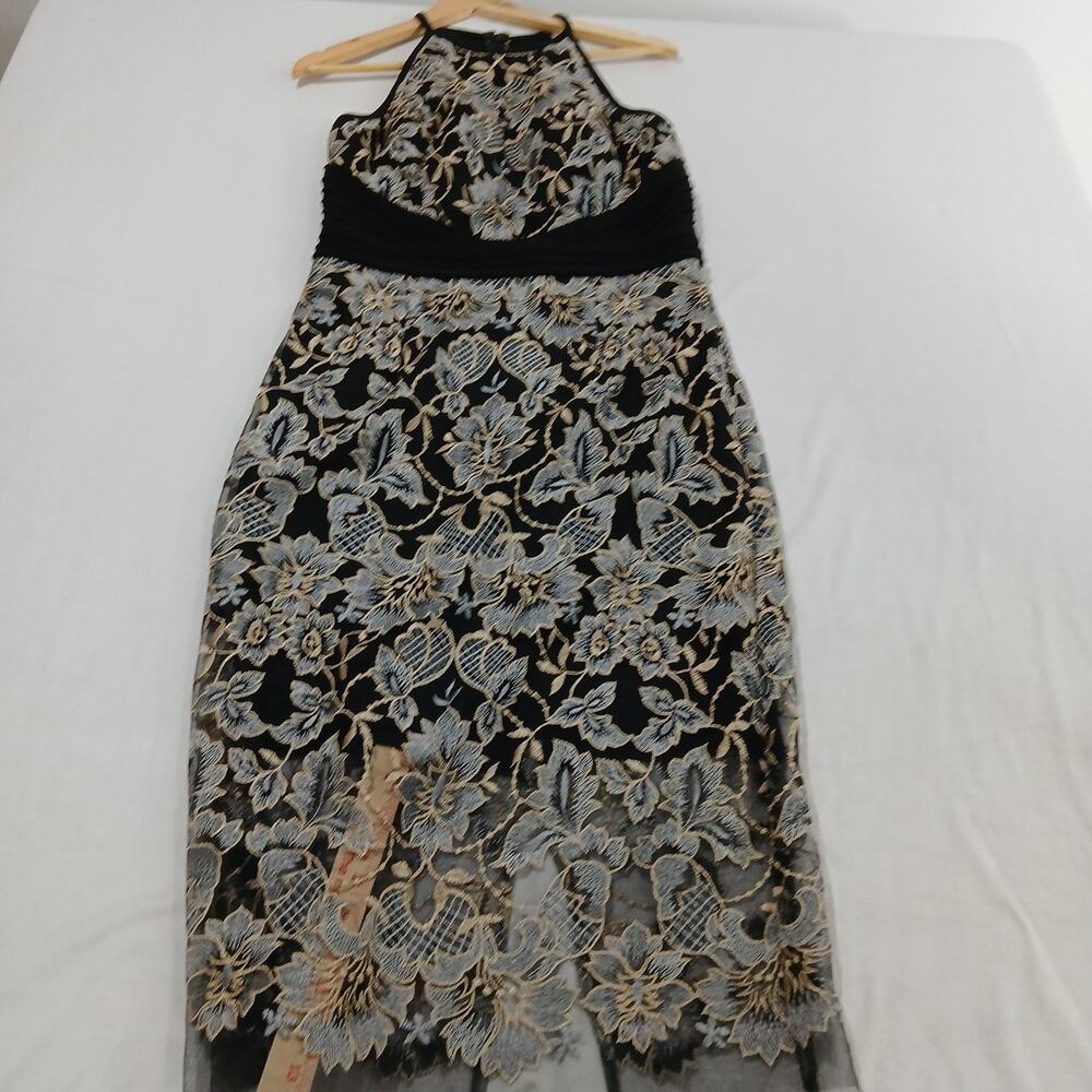 Xscape Dress Womens Medium Floral Embroidered Mesh Overlay Cocktail Party Formal - Picture 8 of 12